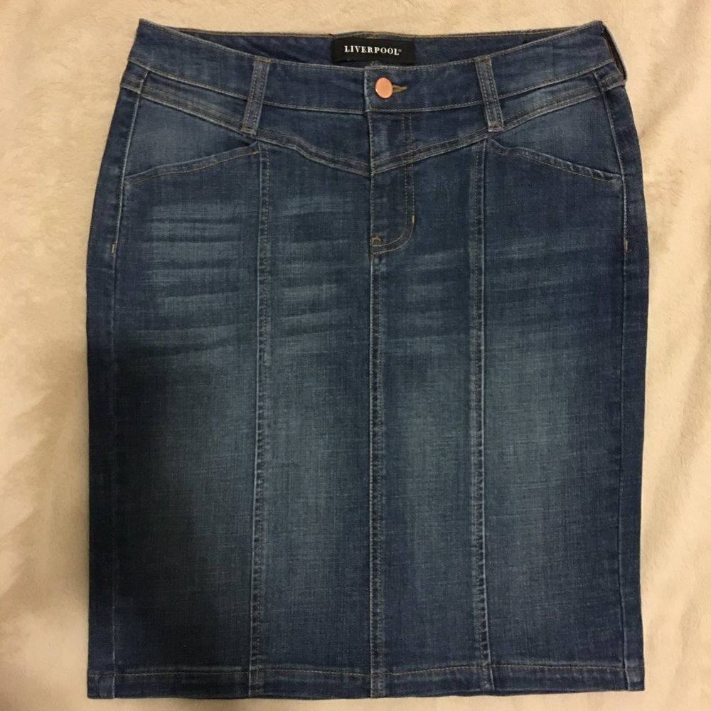 Liverpool Front Yoke Denim Pencil Skirt 6